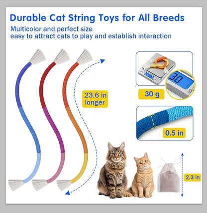 Retro Shaw Cat Chew Ropes 3Pcs Refillable Natural Catnip Toys for Indoor Cats Safe Teeth Cleaning Interactive Kitten Nip Kitty Toy for All Breeds 23.6 Inches
