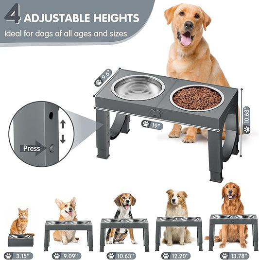 XIAZ Elevated Dog Bowls Large Breed Raised Dogs Bowl Stand Large/Medium Sized Dog Stainless Steel Food Water Bowl Stands 5 Heights Adjustable 9/11/12/14in Pet Feeder Dish Station