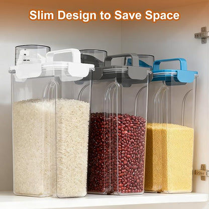 Dog Cat Food Storage Container, 5-7Lbs Pet Food Containers, Airtight Cat Food Container with Portable Handle & Measuring Cup, Small Animal Dry Food Dispenser for Dogs, Cats and Birds White