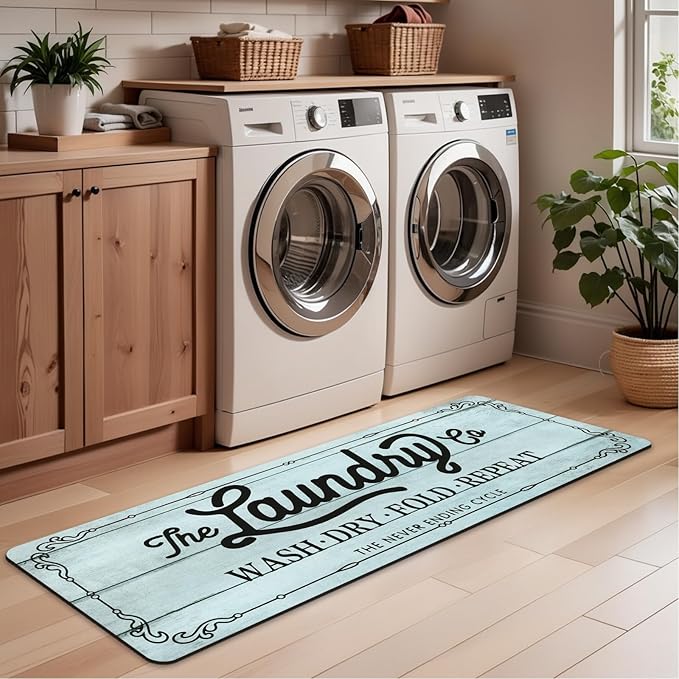Pauwer Laundry Room Rug Runner 20"x60" Waterproof Rubber Laundry Mat Non Slip Kitchen Mats for Floor Washable Floor Mat Runner Rug for Farmhouse Mudroom Washroom Bathroom Decor