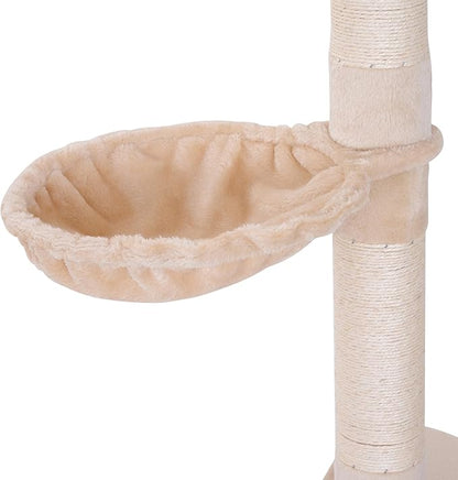 PawHut 102" Adjustable Height Floor to Ceiling Cat Tree, 5 Level Cat Tower with Scratching Posts, Hammock, Beige