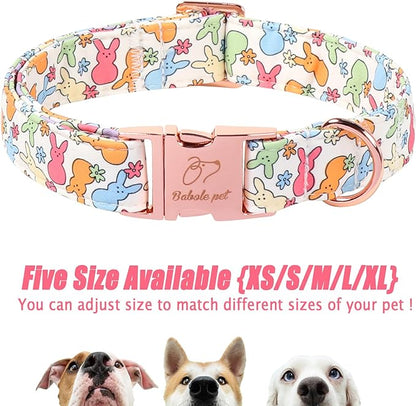 Easter Bunny Dog Collar, Cute Flower Bunny Easter Collar for Boy Girl Dogs, Adjustable Heavy Duty Spring Holiday Dog Collars for Small Medium Large Dogs with Metal Buckle L