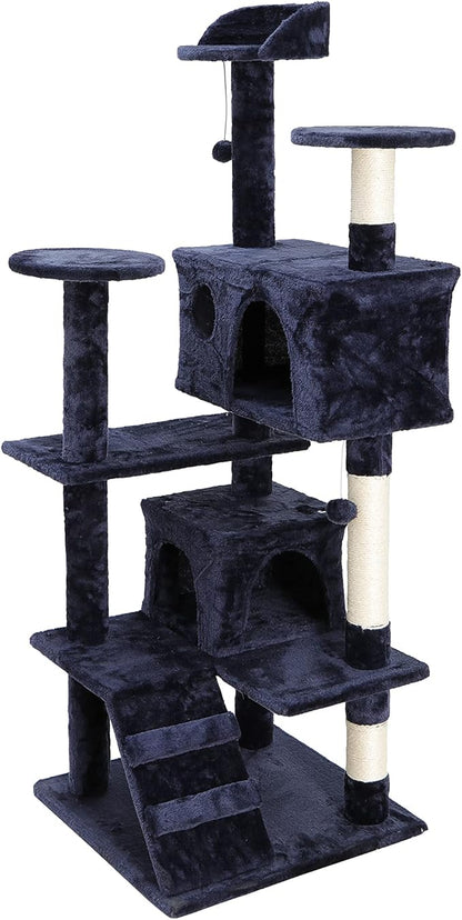 54 Inch Cat Tree Tower for Indoor Cats, Plush Multi-Level Cat Condo w/Padded Plush Perch,Scratching Post,Kittens Pet Play House,Blue