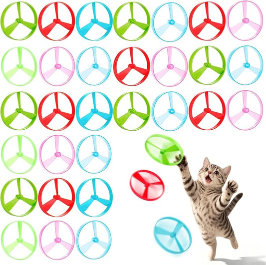 BABORUI Cat Toy Disc, 32Pcs Interactive Cat Fetch Toy Flying Discs, Flying Enrichment Toys for Indoor Bored Kittens & Adult Cats (32Pcs)