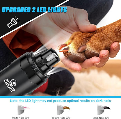VIWIK Dog Nail Grinder, Dog Nail Trimmers for Large Medium Small Dogs & Cats, Super Quiet Electric Pet Nail Clippers Kit with Light, 2-Speed USB Rechargeable Pet Paws Grooming Tool Black