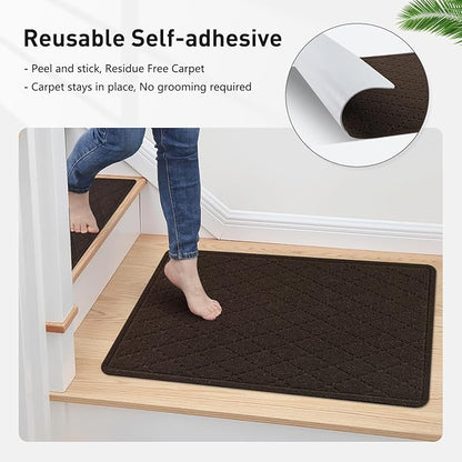 Non Slip Stair Treads Landing Rug for Wooden Steps Indoor, 20"X32" Landing Slip Resistant Stair Rugs for Kids and Dogs, Polyester Stair Landing Mat,Brown