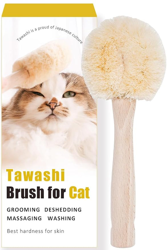 Cat Brush for Indoor Cats – Soft Gentle Natural Sisal Cat Grooming Brush & Cat Massage Brush, Collects Loose Surface Fur (Not a Heavy Deshedding Tool), Handmade in Japan (Type-A)