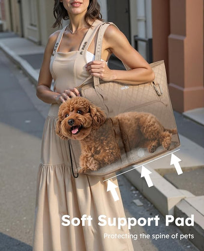 Pecute Dog Purse Carrier, Dog Carrier with Pockets for Small Dogs, Fits Dogs 8.8 lbs to 13 lbs, Cat and Puppies Tote Bag, Outing, Travel, Vet, XL,16.9" L x 7.9" W x 13.8" H, Khaki