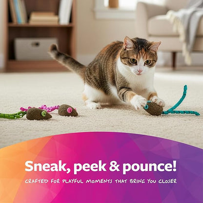 SmartyKat Magic Mice Compressed Catnip and Ribbon Cat Toys, Mess-Free for Hunting & Batting Fun for Cats & Kittens, Set of 3