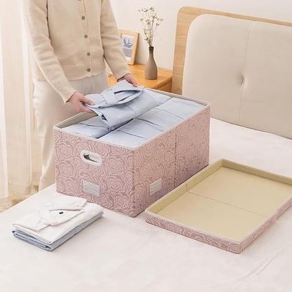 PRANDOM Jumbo Collapsible Storage Cubes with Lids Fabric Decorative Storage Bins Boxes Organizer Baskets with Cover Handles for Bedroom Closet Living Room 23.2x15.7x11.8 Inch 3 Pack