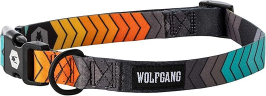 Wolfgang Heavy Duty, Adjustable Dog Collar with Quick Release Nylon Buckle for Walking & Training, ChevTech Print, Small