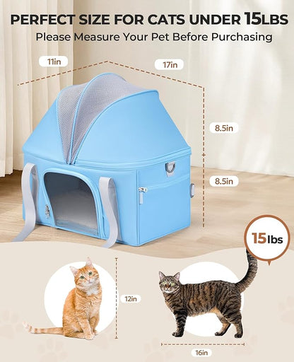 BurgeonNest Top-Expandable Large Cat Carrier, Soft Sided Cat Bag Carrier for Medium Large Pet Up to 15 lbs, Upgraded Small Dog Car Seat, Puppy Travel Bag with Semi-Open Canopy, Blue