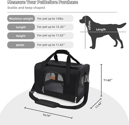 ROYPET Cat Carrier,Portable Pet Carrier Bag for Cats and Small Dogs,Foldable Soft-Sided and Scratch-Proof mesh Cat Bag Pet Carriers,Airline Approved Pet Carrier,Pet Travel Carrier Up to 15 Lbs,Black