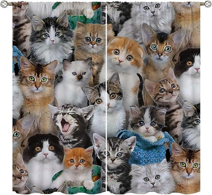 Cat Blackout Curtains Home Decor,Cute White Cat Black Kitten Funny Kitty Rod Pocket Thermal Insulated Drapes Darkening Window Curtain for Girls Boy Bedroom Living Room 63 x 63 Inch