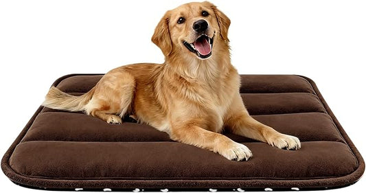 Dog Bed Mat, Reversible Dog Crate Pad with Washable Kennel Mat and Soft Foam, Flat Pet Bed for Dogs & Cats, for Crates Carriers & Travel (Dark Brown, 34" L*20" W*1.5" Th)