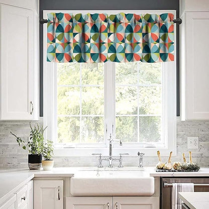 Mid Century Curtain Valance, Retro Abstract Geometric Circles Boho Vintage Classic Minimalist Window Valance Curtains for Farmhouse Bedroom Living Room Kitchen 54x18inch