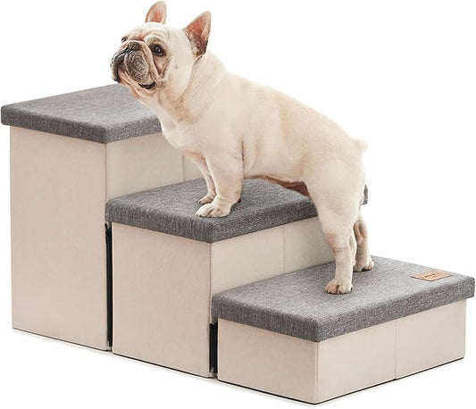 Love's cabin Dog Stairs for High Bed 18" H, Foldable Pet Stairs for Small Medium or Large Dogs Puppy with Storage for Bed or Couch, Cat Dog Steps Ramp with Zip up to 200 lbs, Light Grey, 3 Steps