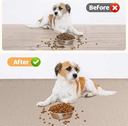 Dog Food Mat, Extra Large 57" x 40" Silicone Pet Feeding Mat with Raised Edge Pet Placemat for Small, Medium, and Large Pets Non-Slip, Easy to Clean (Khaki)