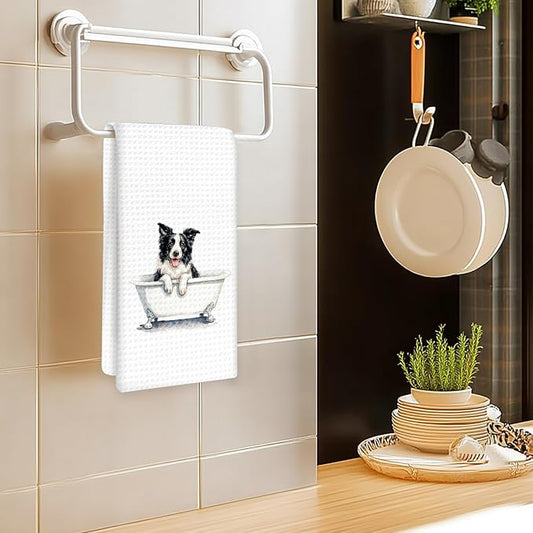 Funny Border Collie Dog Hand Towels Set of 2, Gifts for Border Collie Dog Owners Lovers, Cute Puppy Pet Decor for Bathroom, Funny Pet Lovers Toilet Hand Towels for Bathroom Washroom, 16x24In