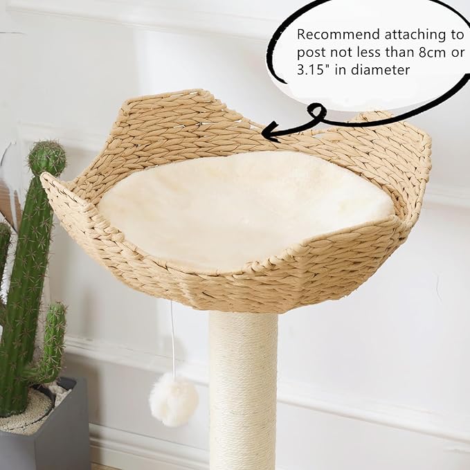 SHENGOCASE 18" Large Cat Tower Tree Add ons Accessories Replacement Part Basket Bed, Handwoven Wicker Rattan Nest Bowl with Soft Cushion