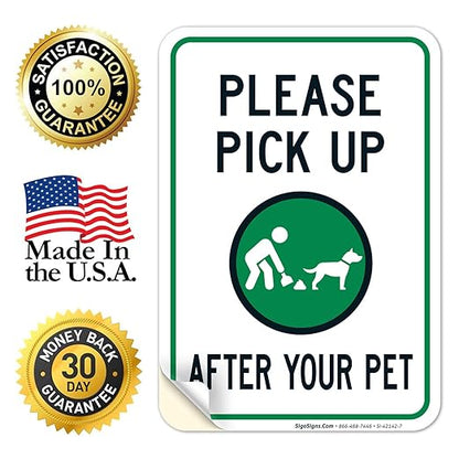 Clean Up After Your Dog Sign, Please Pick Up After Your Pet Sign, 10x7 Inches, 4 Mil Vinyl Decal Stickers Weather Resistant, Made in USA