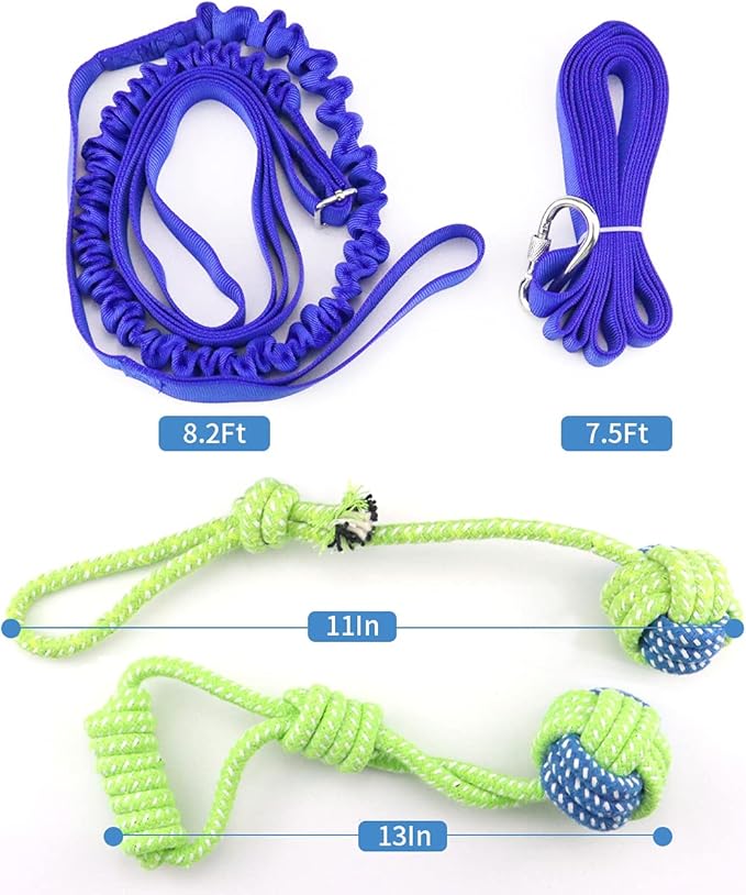 DGSL Outdoor Hanging Bungee Dog Toy - Interactive Dog Tug Toy with 2 Chew Rope Toys for Small to Large Dogs - Best for Tug of War, Bite Training, Pull Exercise, Solo Play