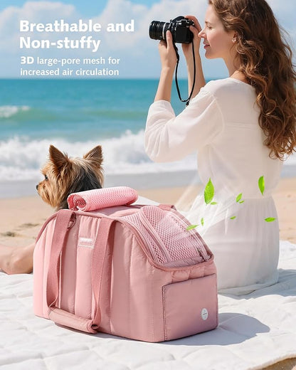 Pecute Dog Purse Carrier, Lightweight Dog Carriers for Small Dogs with Large Pockets, Dog Soft-Sided Carriers up to 6.6lbs, Pet Carrier for Puppy Cat Rabbit, Suitable for Travel, Subway, Pink