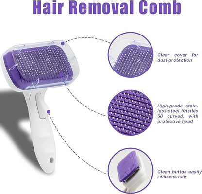 Dog Grooming Kit with Self Cleaning Slicker Brush, Pet Hair Remover Massage Gloves, Shedding Dematting Steel Comb for Long & Short Haired Cats Dogs, 4 Count