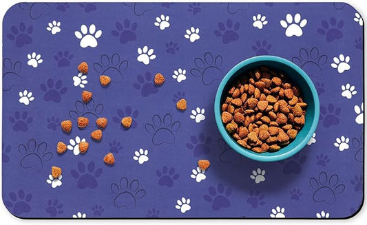 Dog Food Mat, Absorbent Water Bowl Mats Cat Pet Feeding Placemats Dark Blue 24 * 32 inch