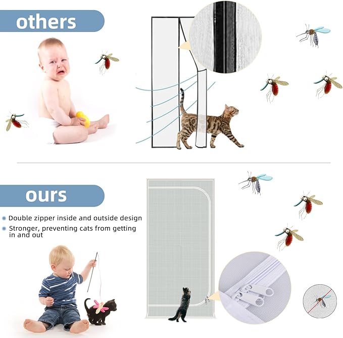 Upgraded Pet Screen Door,Fits Door Opening Size 30''x 80'',Thickened Cat Resistant Mesh Screen Door for Living Room,Kitchen,Bedroom,Cat Proof Screen with Zipper Closure.