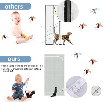 Upgraded Pet Screen Door,Fits Door Opening Size 30''x 80'',Thickened Cat Resistant Mesh Screen Door for Living Room,Kitchen,Bedroom,Cat Proof Screen with Zipper Closure.