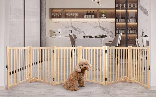 YOCAN Paint-Free Wooden Freestanding Dog Gates for The House,Doorways, Stairs,Wood Dog Fences Indoor Pet Gate,Step Over Fence-6 Panel H:23”