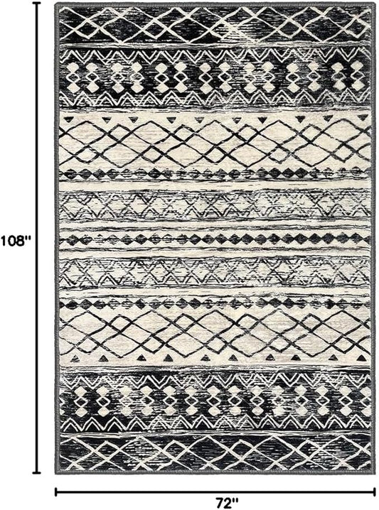 KUTA 6x9 Boho Area Rug for Living Room, Moroccan Washable Kitchen Rugs Non Slip, Black Navy Blue Ultra Soft Print Geometric Low-Pile Throw Carpet for Bedroom Nursery Dorm Decor