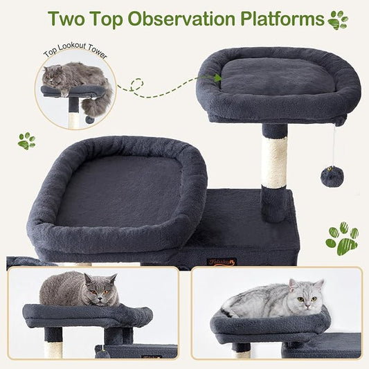 Large Cat Tree Tower for Indoor Cats Adult, 74.8 Inch Tall Large Multi-Level Tree Towers with Scratching Posts, Condo, Hammock, Bed for Big Cats, Modern Cat Trees Furniture Heavy Duty (Dark Gray)