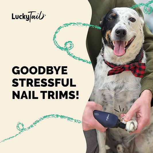 LUCKY TAIL Pet Nail Grinder for Dogs and Cats - Super Quiet and Low Vibration Electric Dog Nail Grinder with 2 LED Lights - USB Rechargeable and Cordless - 2 Speeds - Small to Large Pets - Dark Blue