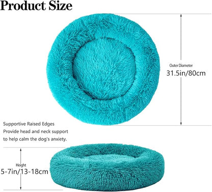 Calming Dog Bed for Medium Dogs Cats, Puppy 31'' Round Anti-Anxiety Warm Fluffy Plush Faux Fur Bed, Soft Anti-Slip Donut Washable, Cozy Medium Puppy Bed, Fits up to 50 lbs Pets