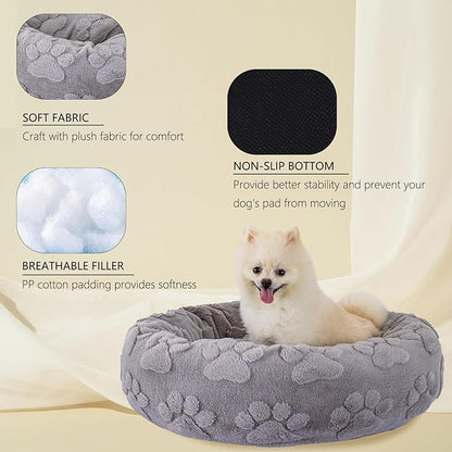 23 Inch Calming Dog Bed for Small Dogs Cats, Kitty Puppy Round Anti-Anxiety Warm Bed, Soft Cozy Anti-Slip Donut Washable Pet Bed, Fits up to 30 lbs Pets