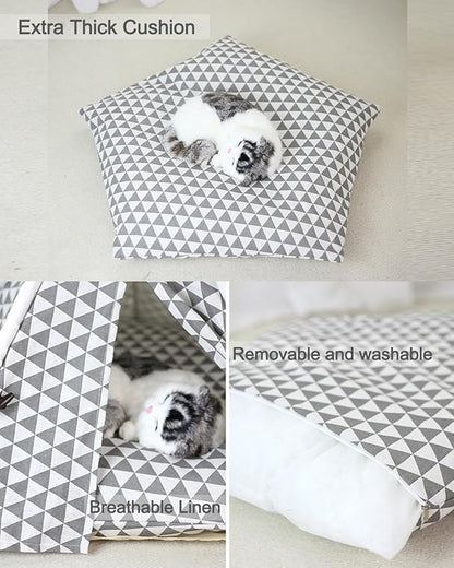 Pet Teepee Tent for Dogs & Cats - Cozy Dog House with Thick Cushion, Soft Cotton Canvas Pet Bed, Portable & Washable Pet Tent for Indoor & Outdoor Use, Easy Assembling for Small Pets