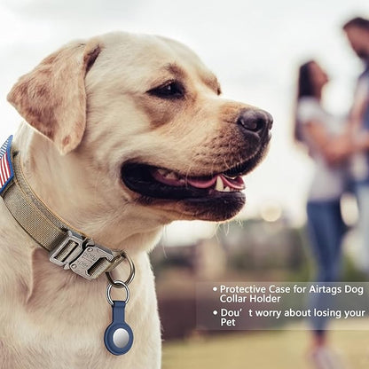 DAGANXI Tactical Dog Collar, Adjustable Military Training Nylon Dog Collar with Control Handle and Heavy Metal Buckle for Medium and Large Dogs, with Patches and Airtags Case (S, Brown-Set)
