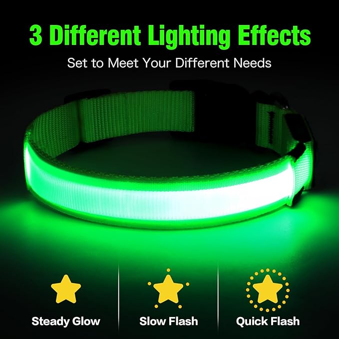 Illumifun LED Dog Collar, USB Rechargeable Light Up Dog Collars, Adjustable Glow Collars Safety Light for Small Medium Large Dogs (Green, Large)