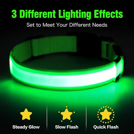 Illumifun LED Dog Collar, USB Rechargeable Light Up Dog Collars, Adjustable Glow Collars Safety Light for Small Medium Large Dogs (Green, Large)