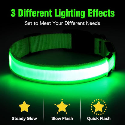 Illumifun LED Dog Collar, USB Rechargeable Light Up Collar, Flashing Pet Safety Light Glow in The Dark (Green, X-Large)