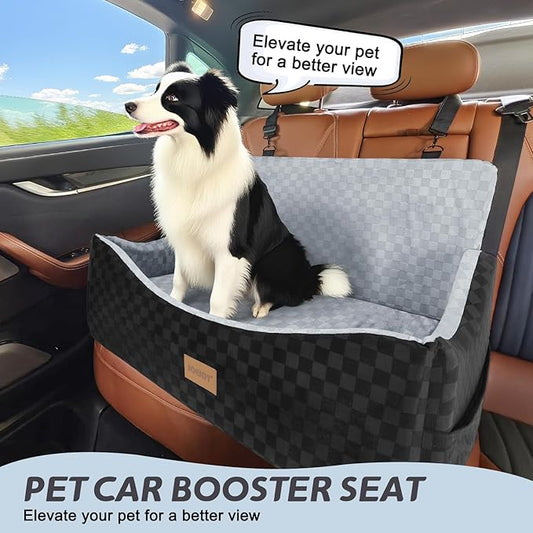 JOEJOY Dog Car Seat for Medium/Large Dogs - Reversible Dual-Sided Travel Dog Car Bed with Memory Foam, Washable Pet Booster Seat for Dogs up to 55 lbs or 2 Small Dogs, 2 Safety Leashes, Grey