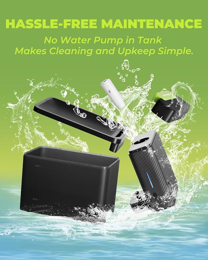 Furbulous True Clean-Drinking Automatic Water Dispenser with Ultrafiltration, 316 Stainless Steel & BPA-Free Tray, 3.3L/112oz Large Bowl, Two-Mode Fountain for Cat/Medium Dog/Pet (Black, Upgraded)
