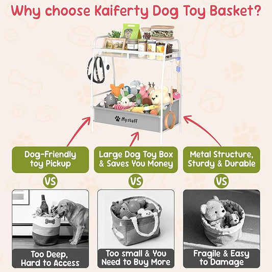 Large Dog Toy basket, Toy Box for Dogs, Pet Toys Bin Dog Metal Wire Basket for Toys, Food Storage, Storage Organizer Chest Storage, Toy Box for Living Room Area (White)