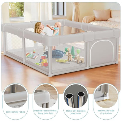 Baby Playpen Baby Playard, Play Pen for Babies and Toddlers with Gate, 50x50 Fence, Sturdy Safety Playpen, Indoor & Outdoor Kids Activity Center (Pack of 2)
