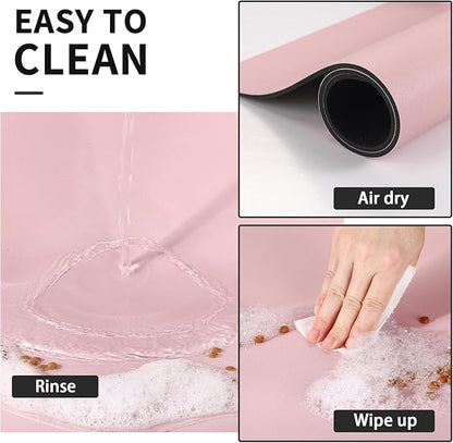Dog Food Mat - Absorbent Cat Mat for Food and Water, No Stains Pet Feeding Bowl Mat, Easy to Clean Pet Placemats, Quick Dry Dog Water Dispenser Mat for Messy Drinkers | Paw Pink 18"x34"