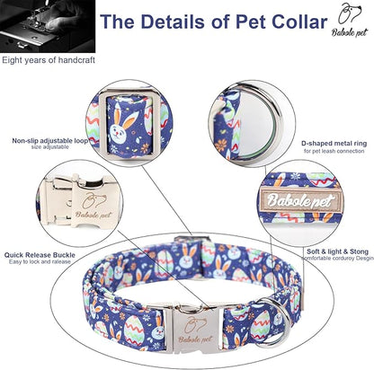 Easter Dog Collar, Cute Easter Bunny Eggs Pet Collar with Metal Buckel, Durable Adjustable Holiday Dog Collars for Small Medium Large Dogs XS