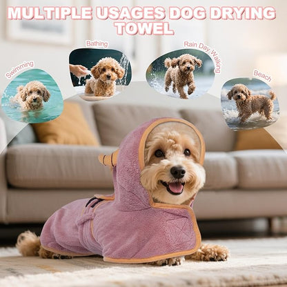 DENTRUN Dog Robes for After Bath - Super Absorbent & Fast Drying Coat with Hood, Bathrobe Beach Essentials, Bath Towels for Drying Dogs Medium, Bath/Beach/Swimming Quick Dry Towel Robe