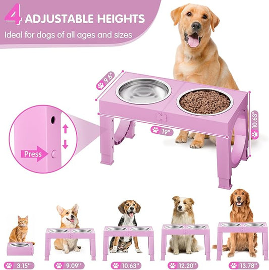 XIAZ Elevated Dog Bowls Large Breed Raised Dogs Bowl Stand Large/Medium Sized Dog Stainless Steel Food Water Bowl Stands 5 Heights Adjustable 9/11/12/14in Pet Feeder Dish Station